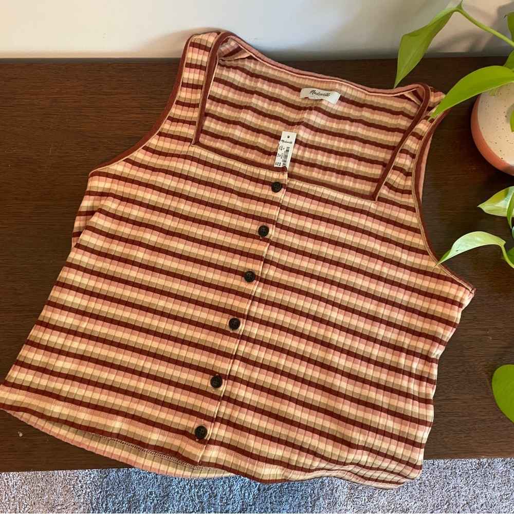 Madewell Rubbed Button-Front Cropped Tank in Braxton stripe
